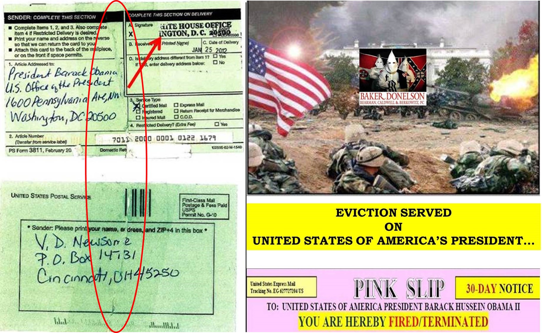 01/10/2012 NOTIFICATION For Termination To United States President Barack Obama and Others